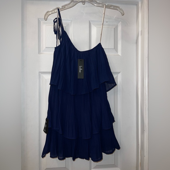 New with Tags Lulu’s Elegant Navy Blue One-Shoulder Dress - Picture 5 of 5